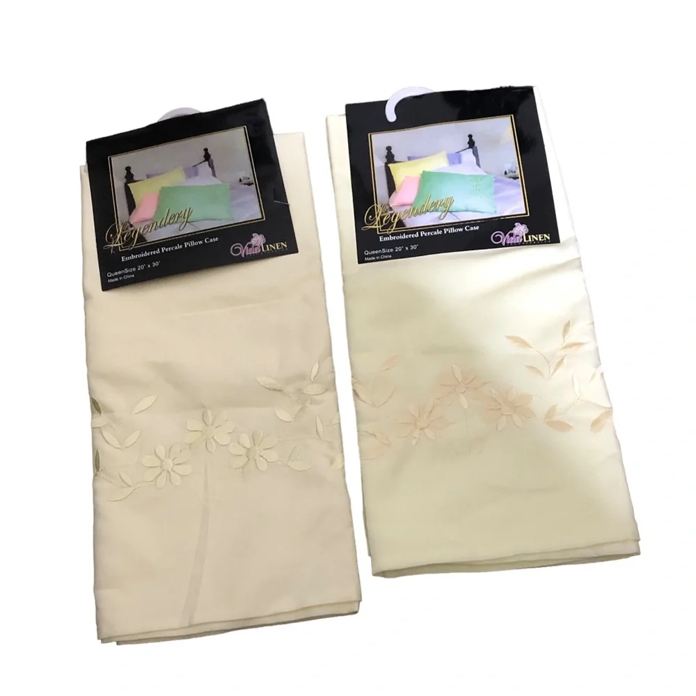 Legendery Pillow Cases Queen Size 20” x 30” Yellow Floral Embroidery